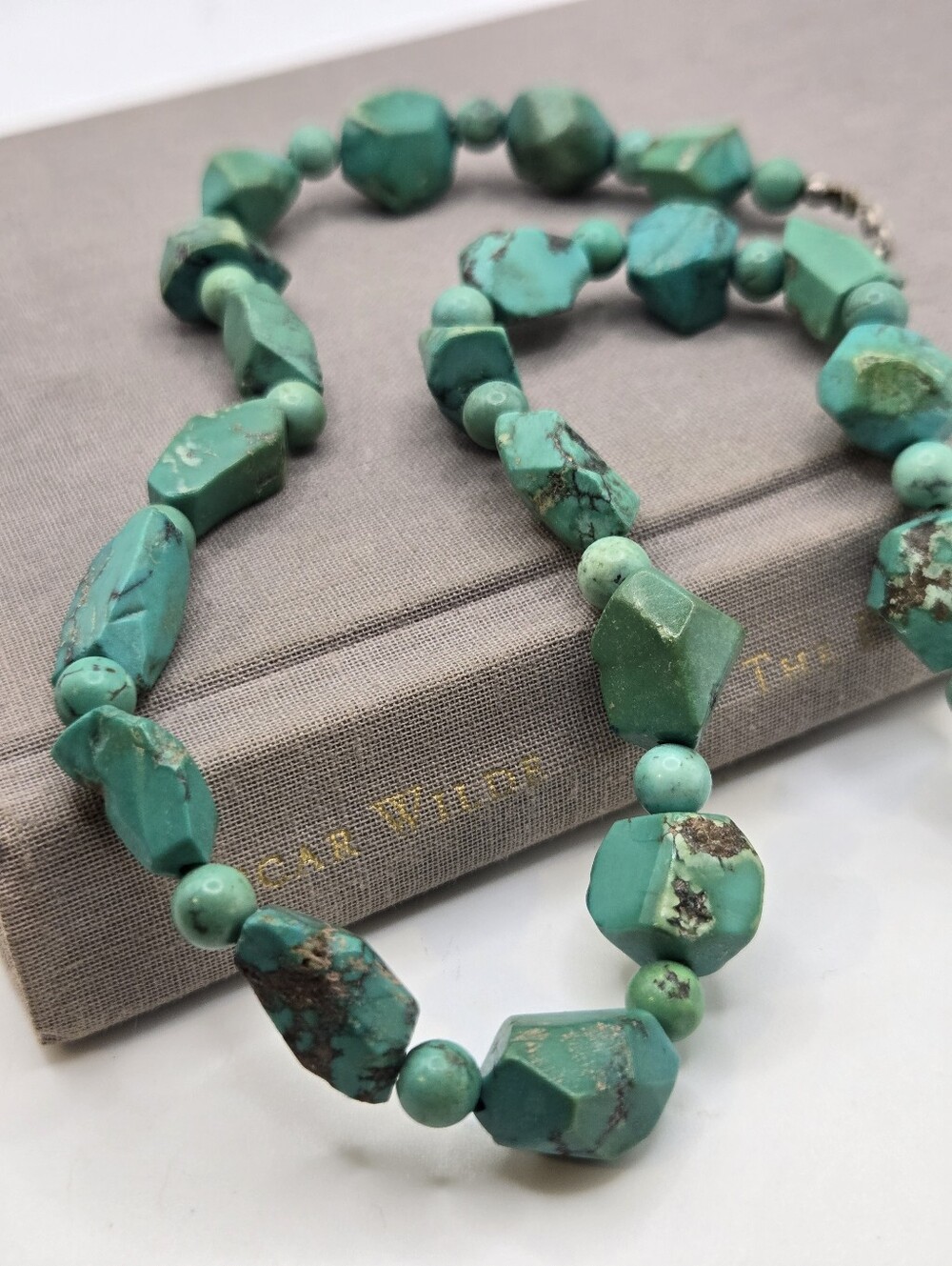 Rough-Cut Chunky Turquoise Stone Necklace Western Southwestern 17.5" Cowgirl